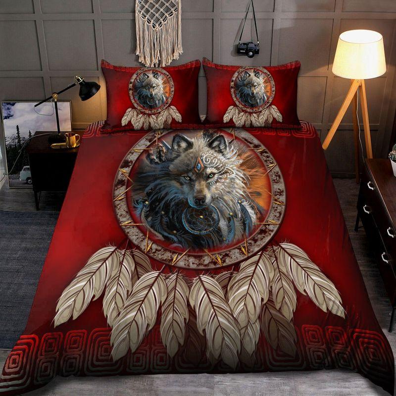 Wolf Dreamcatcher Feather Native American Heritage Bedding Set Tribal Spirit