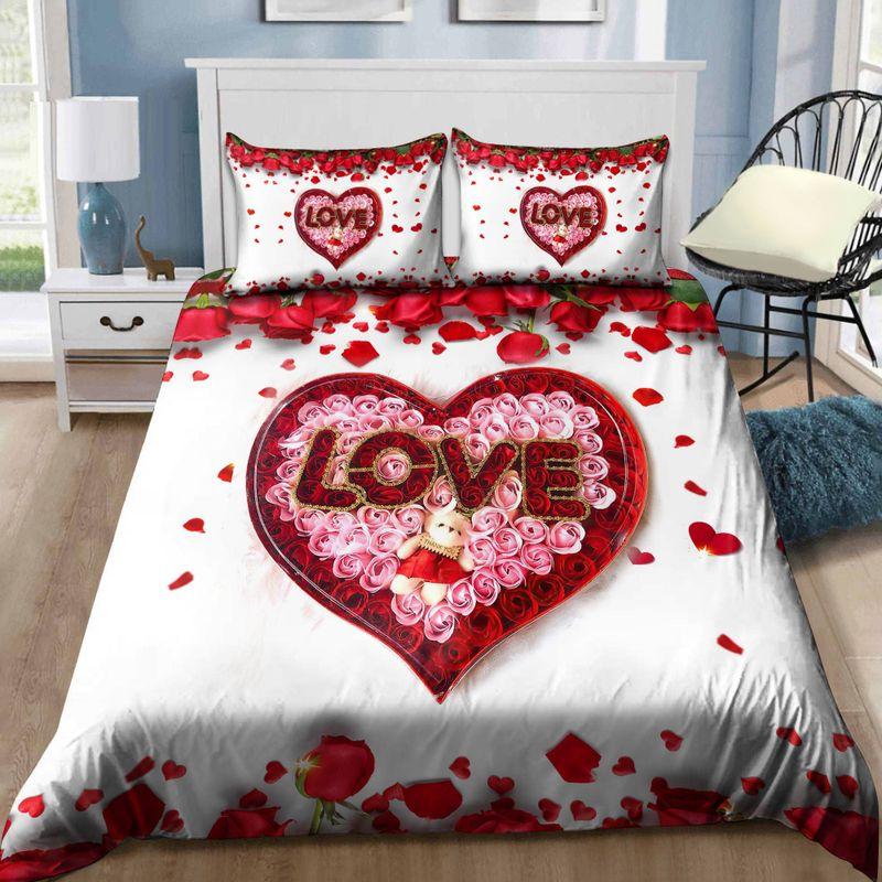 Happy Valentines Day Bedding Set Love Teddy Heart Rose Wife Gift Romantic