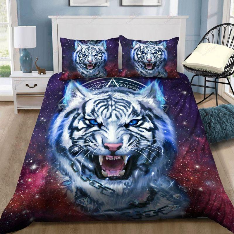 Space Star Tiger Bedding Set White Tiger Blue Eyes Lovers Gift Idea