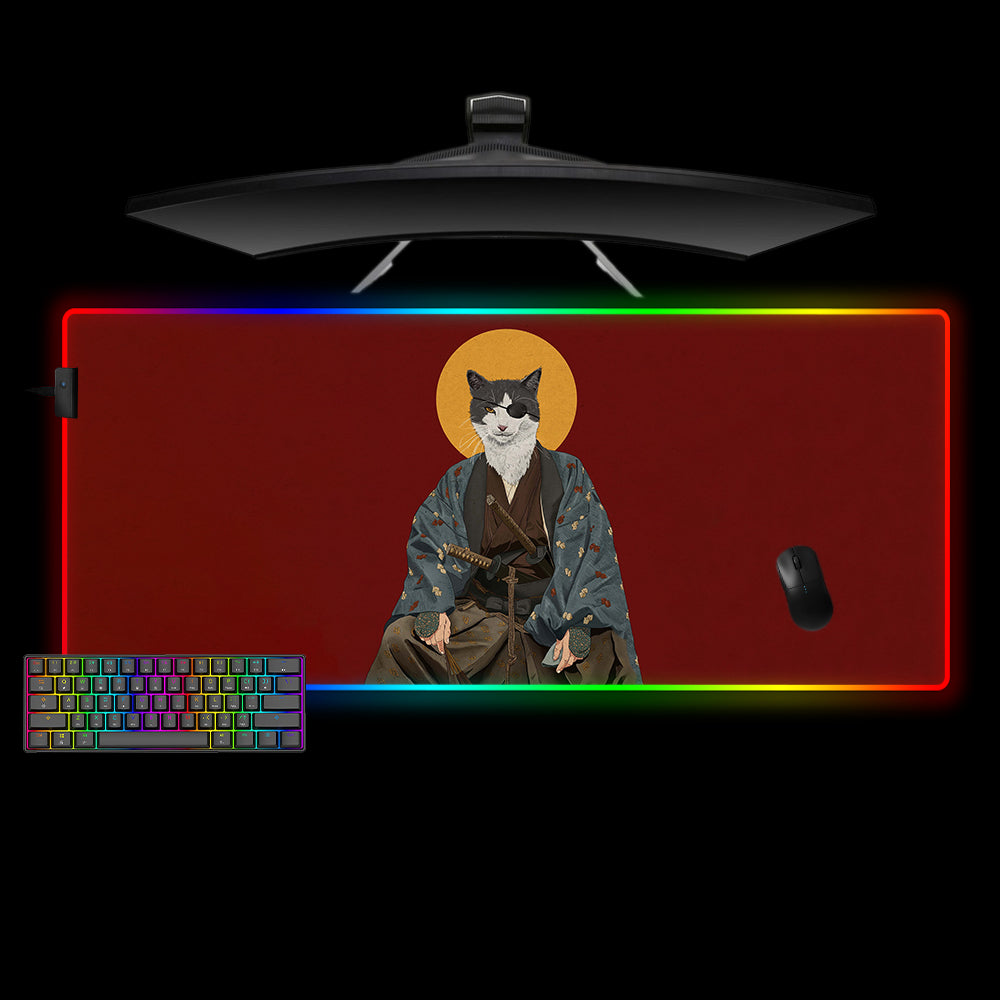 Allleftout Samurai Cat Design Rgb Gaming Mouse Pad, Computer Desk Mat