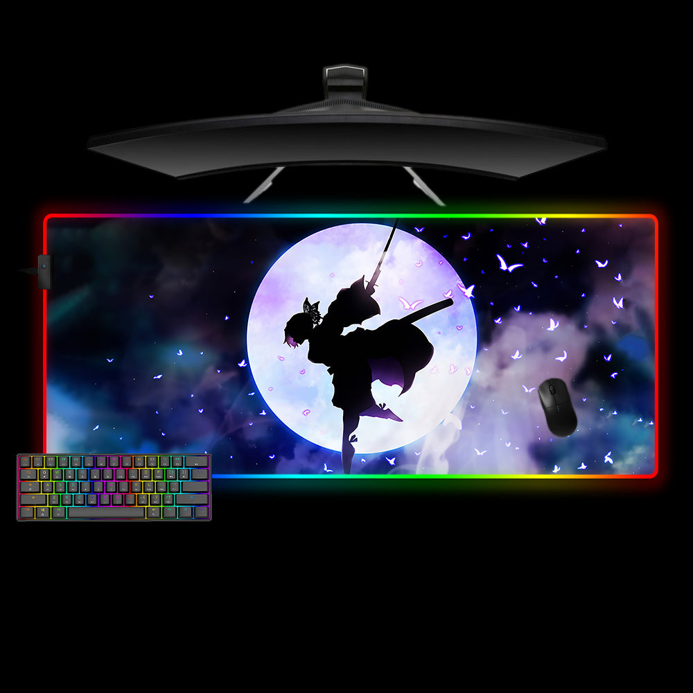 Allleftout Demon Slayer Kocho Moon Design Rgb Gaming Mouse Pad, Computer Desk Mat