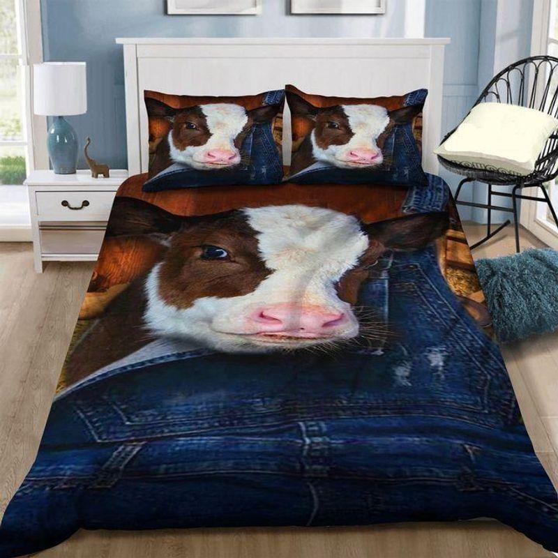 Cute Cow Denim Overall Bedding Set Cow Lover Gift For Farmer