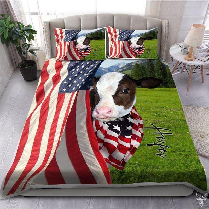 Heifer American Flag Bedding Set Farm Cow At Field Cow Lover Gift