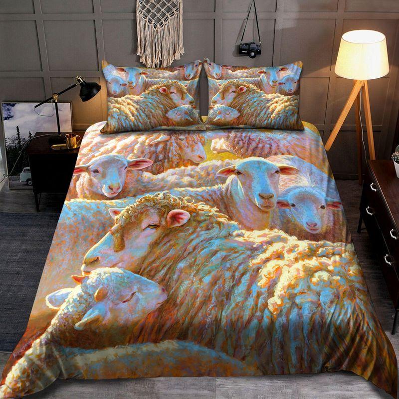 Cute Sheep Art Bedding Set Sheep Painting The Field Sunset Sheep Lover