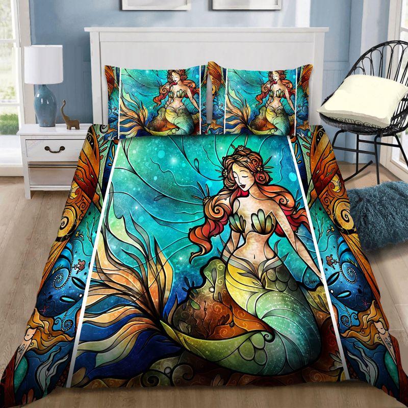 Be A Mermaid And Make Waves Bedding Set Mermaird Stain Glass Art