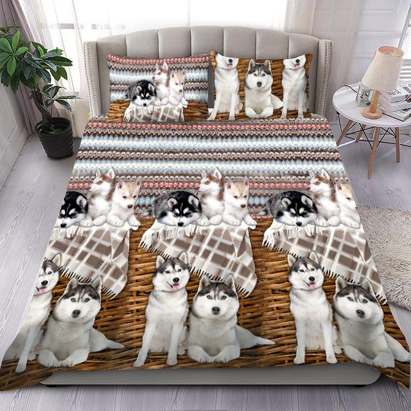 Cute Siberian Husky Dog Bedding Set Husky Rattan Texture And Yarn Gift For Husky Lover