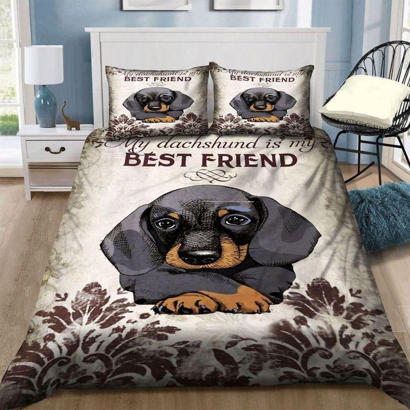 My Dachshund Is My Best Friend Vintage Floral Comforter Set Wiener Dog Lover