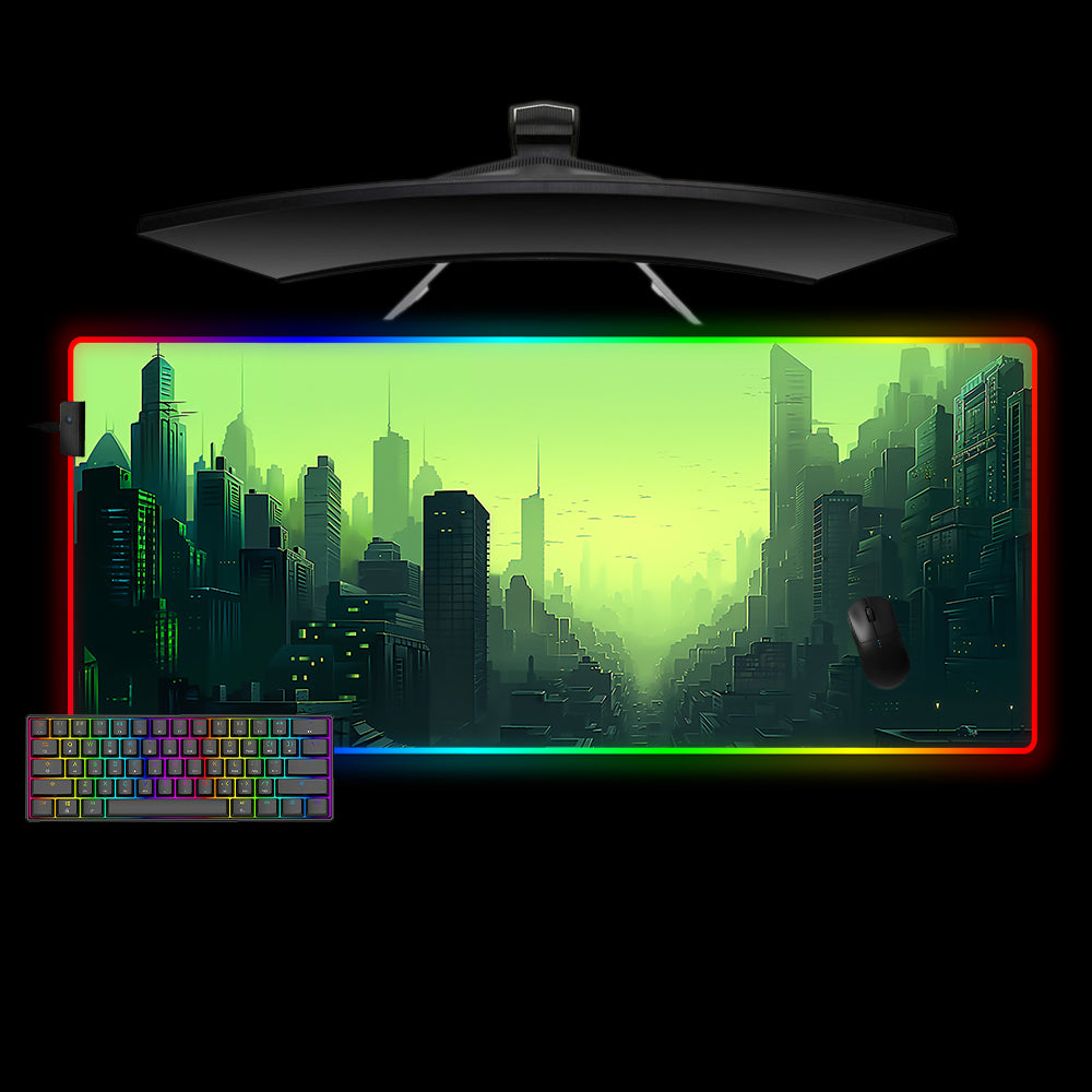 Allleftout Green Cityscape Design Rgb Gaming Mouse Pad, Computer Desk Mat