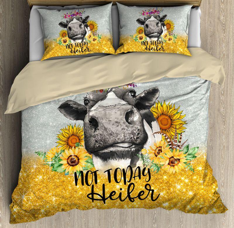Not Today Heifer Bedding Set Dairy Cow And Sunflowers Glitter Bedding Set For Cow Lover