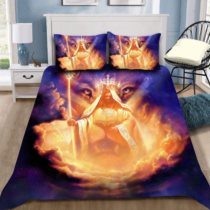 Jesus And Lion Bedding Set Jesus Savior From The Heaven Bedding Set Magical Scene Printed