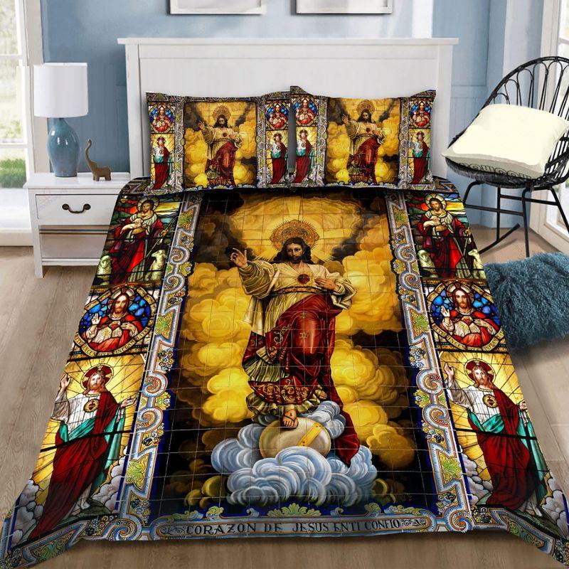 Jesus Christian Bedding Set Jesus Savior Bedding Set Church Glass Painting Printed