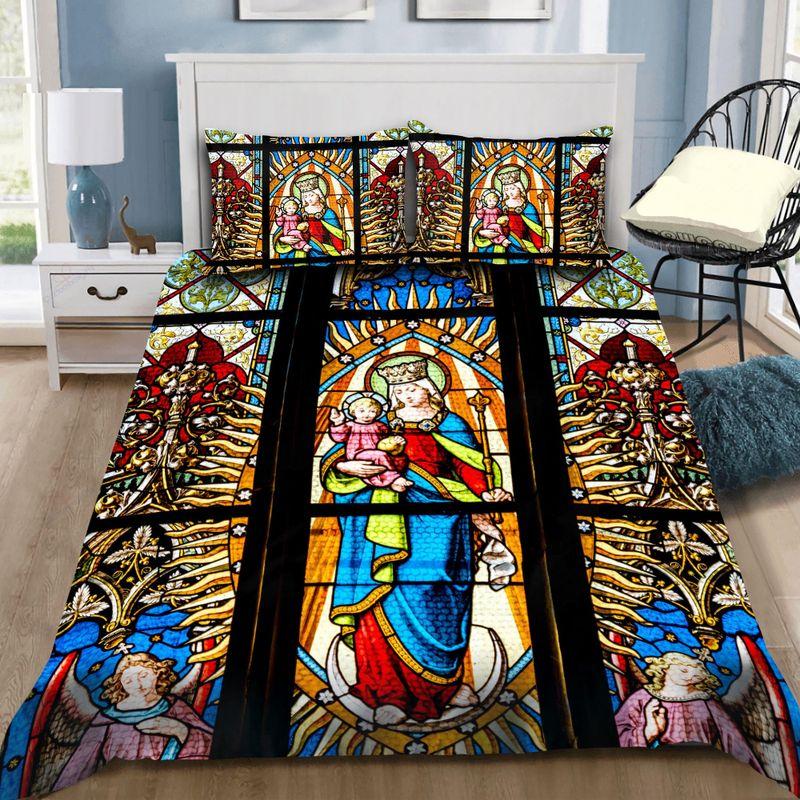 Colorful Stained Glass Window Bedding Set Biblical Classics Painting Bedding Set For Christian