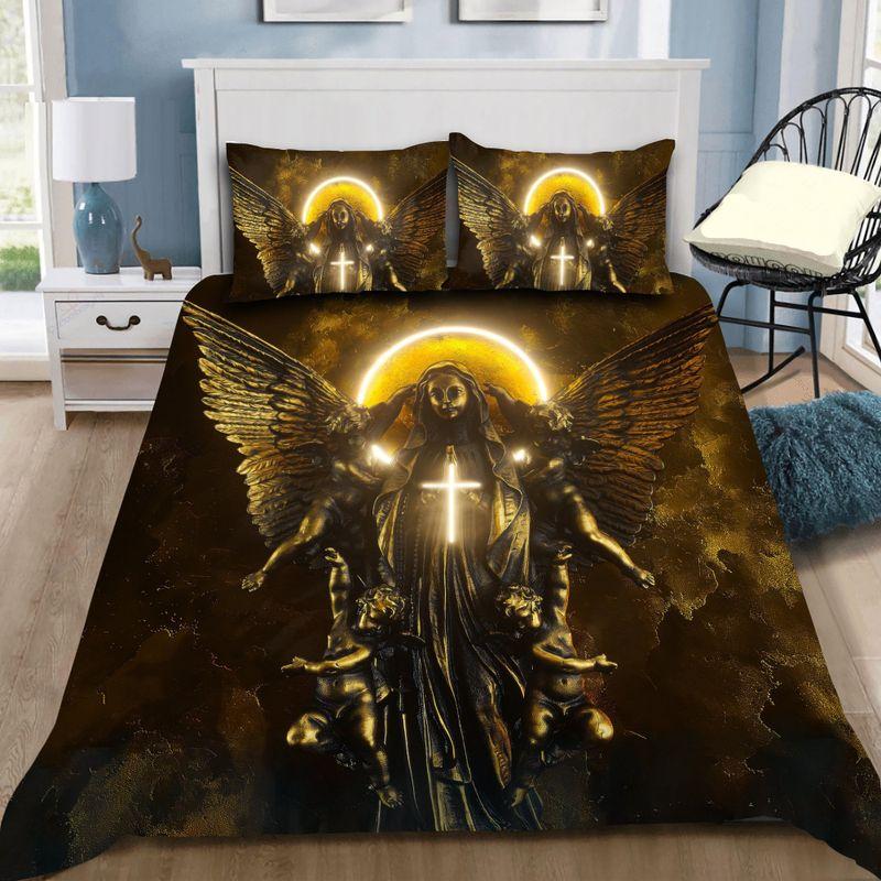 Blessed Mother Maria Bedding Set Blessed Mother And Little Angels Bedding Set Gift For Christian