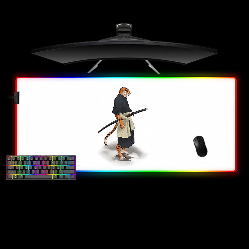 Allleftout Samurai Tiger Design Rgb Gaming Mouse Pad, Computer Desk Mat
