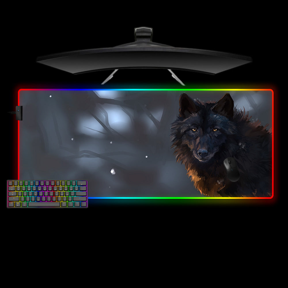 Allleftout Black Wolf Design Rgb Gaming Mouse Pad, Computer Desk Mat