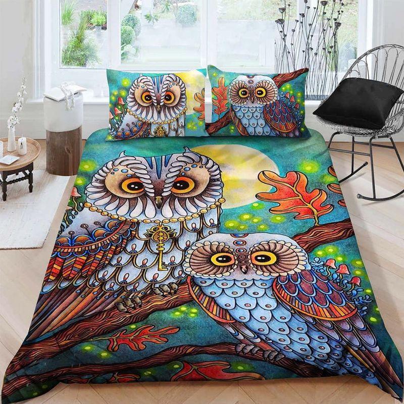 Owl Love For Night Dream Bedding Set Owl Vintage Drawing Art Bedding Set For Vintage Lover