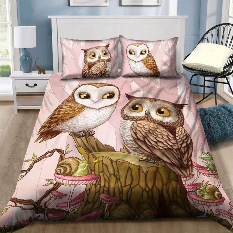 Owl Couple In Love Bedding Set Couple Owl Cartoon Drawing Art Bedding Set For Owl Lover