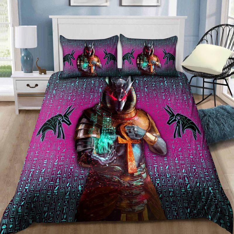 Anubis Ancient Egyptian Bedding Set Anubis The God Of Death Bedding Set Hieroglyphs Pattern