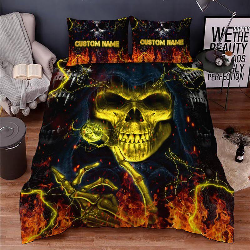 Custom Name Golden Lucifer Morning Star Satanic Coin Grim Reaper Fire Skull