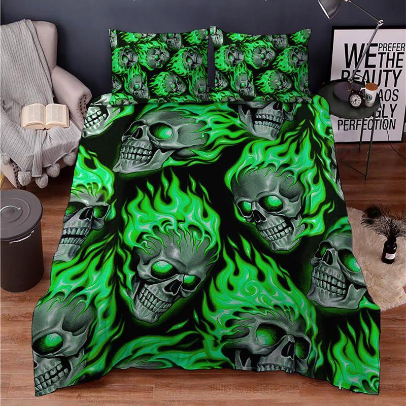 Ghost Green Skull Bedding Set Ghost Skull Pattern Halloween Gift