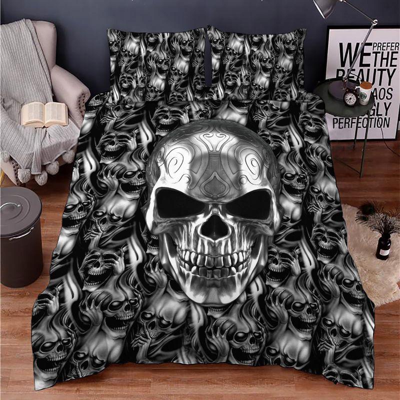 Black Idc Idk Idgaf Tribal Tattoos Metal Skull Bedding Set Son Gift