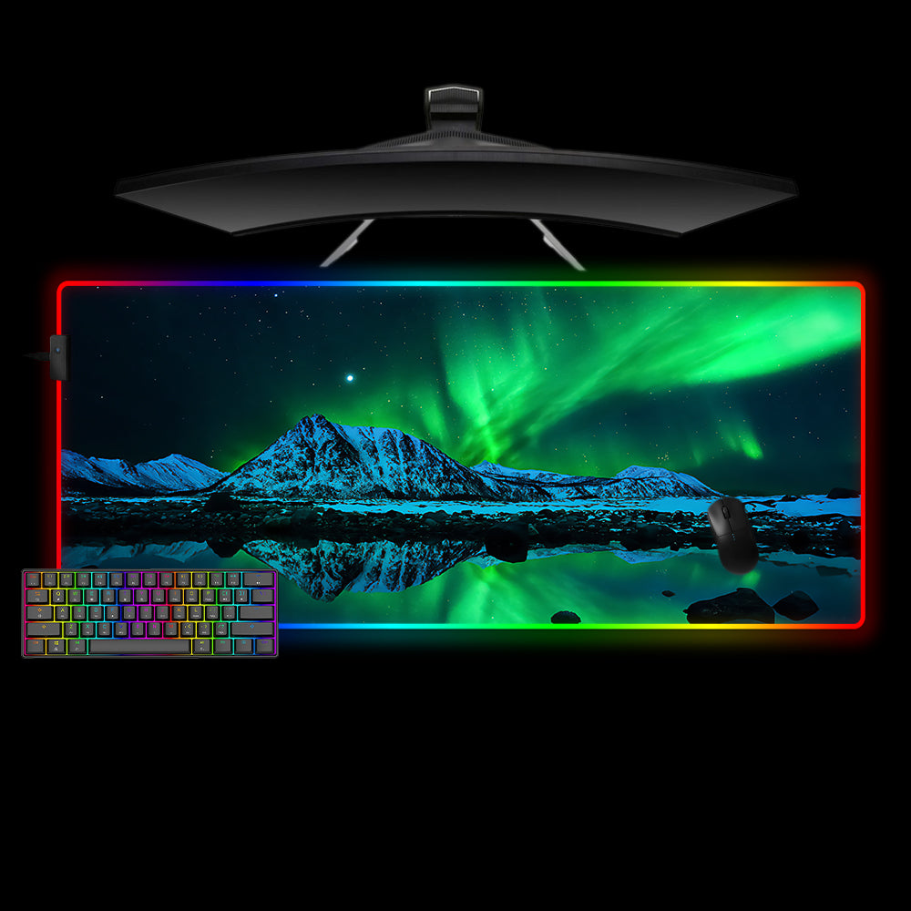 Allleftout Green Aurora Borealis Design Rgb Gaming Mouse Pad, Computer Desk Mat