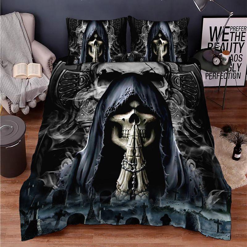 Skull Pray Bedding Set Skull Death Halloween Bedroom Decor Idea