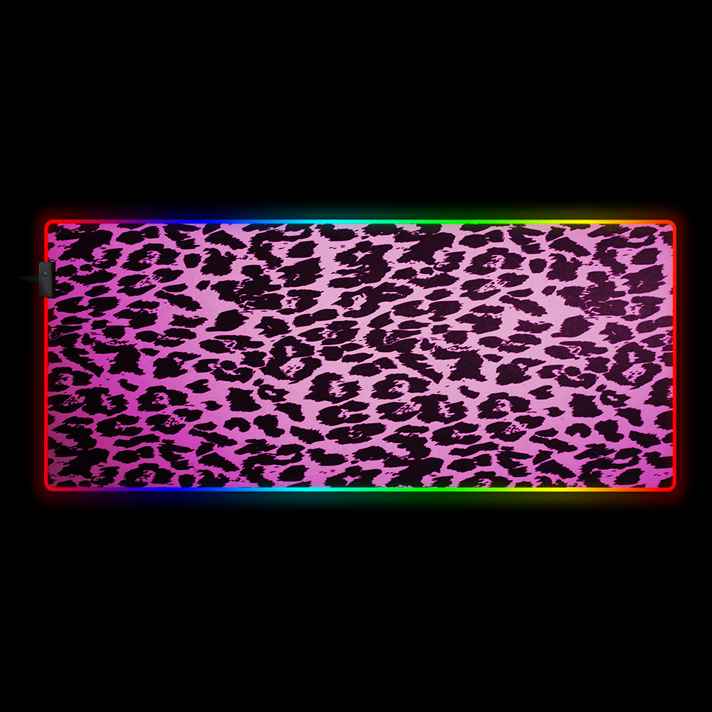 Allleftout Pink Leopard Pattern Design Rgb Gaming Mouse Pad, Computer Desk Mat