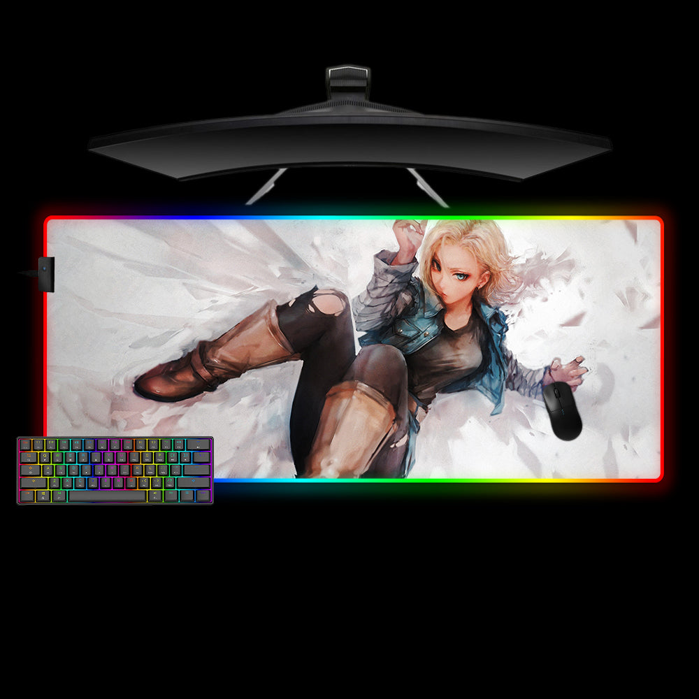 Allleftout Dragon Ball C-18 Design Rgb Gaming Mouse Pad, Computer Desk Mat