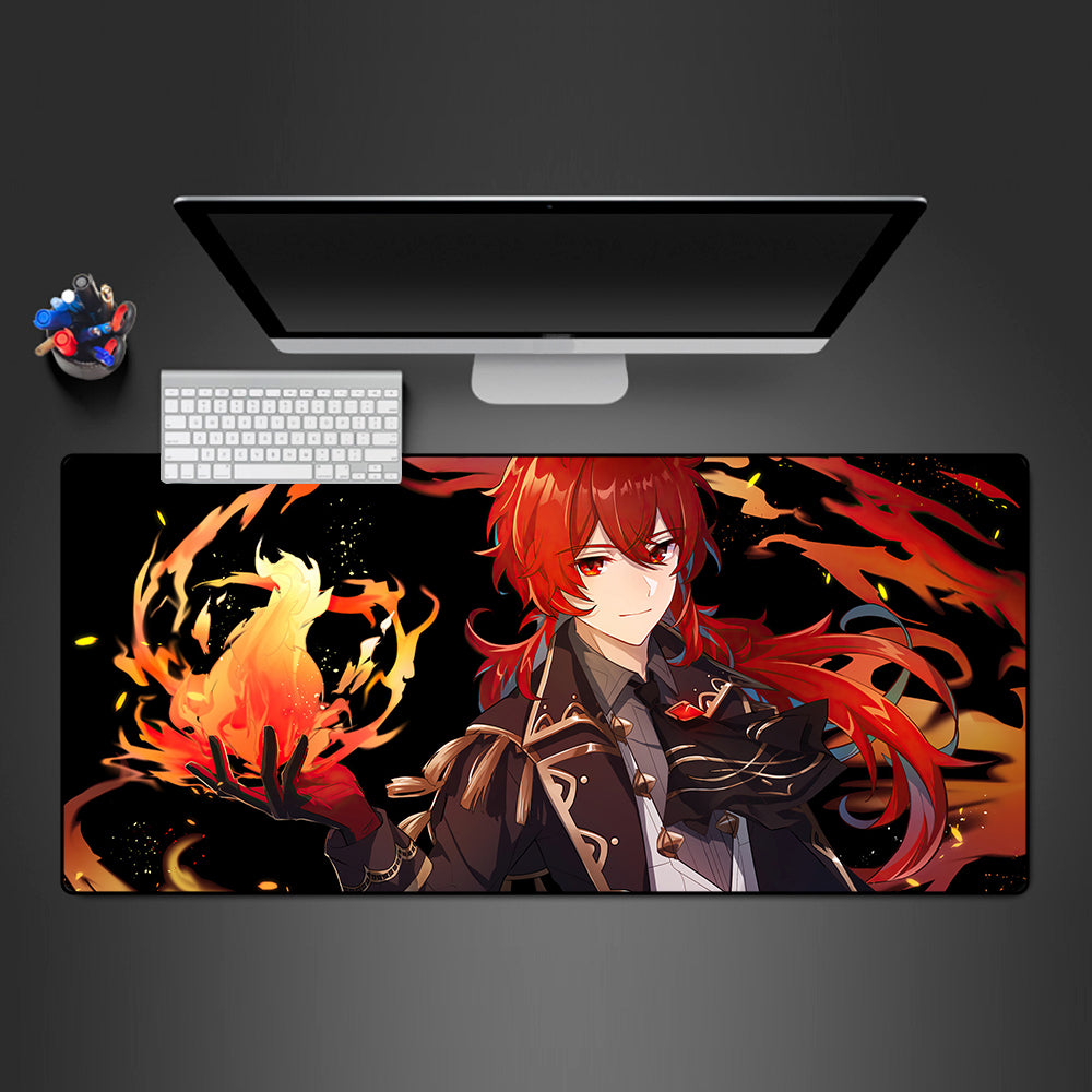 Allleftout Diluc Flames Design Gaming Mouse Pad, Computer Desk Mat