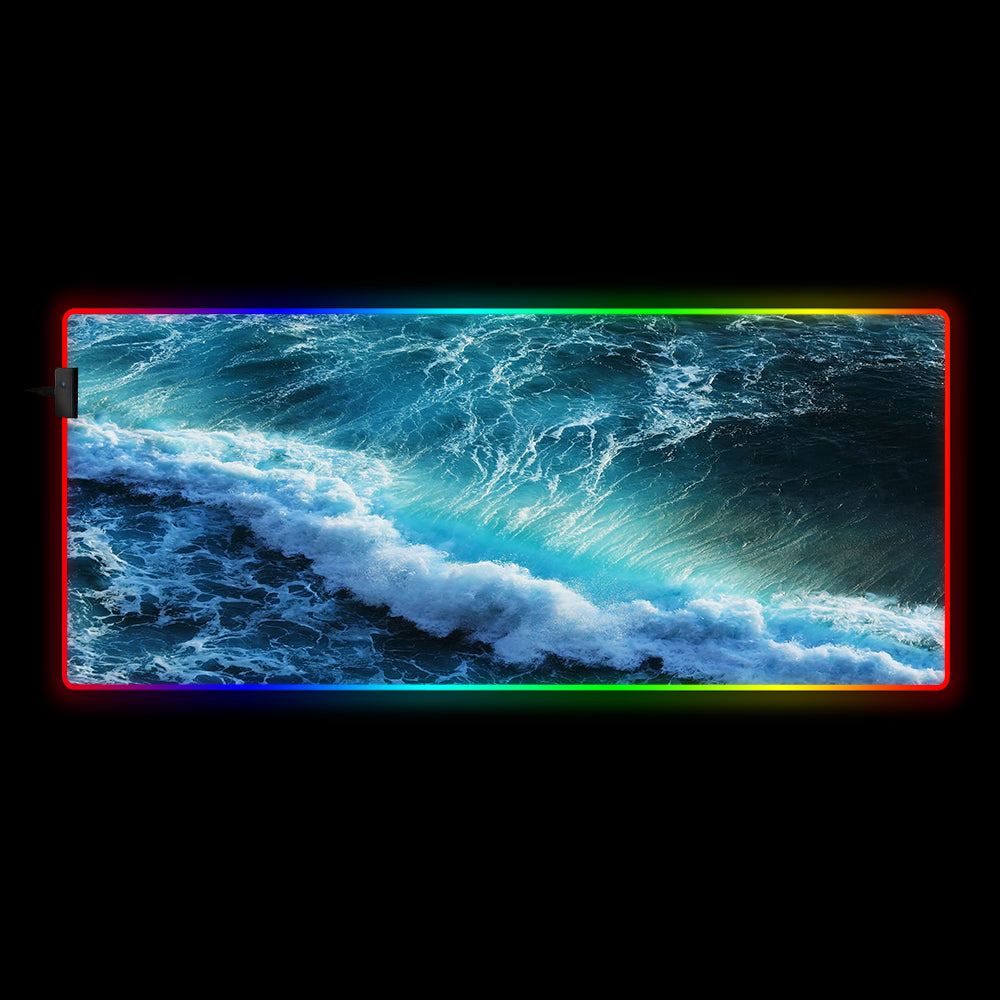 Allleftout Sea Wave Design Rgb Gaming Mouse Pad, Computer Desk Mat
