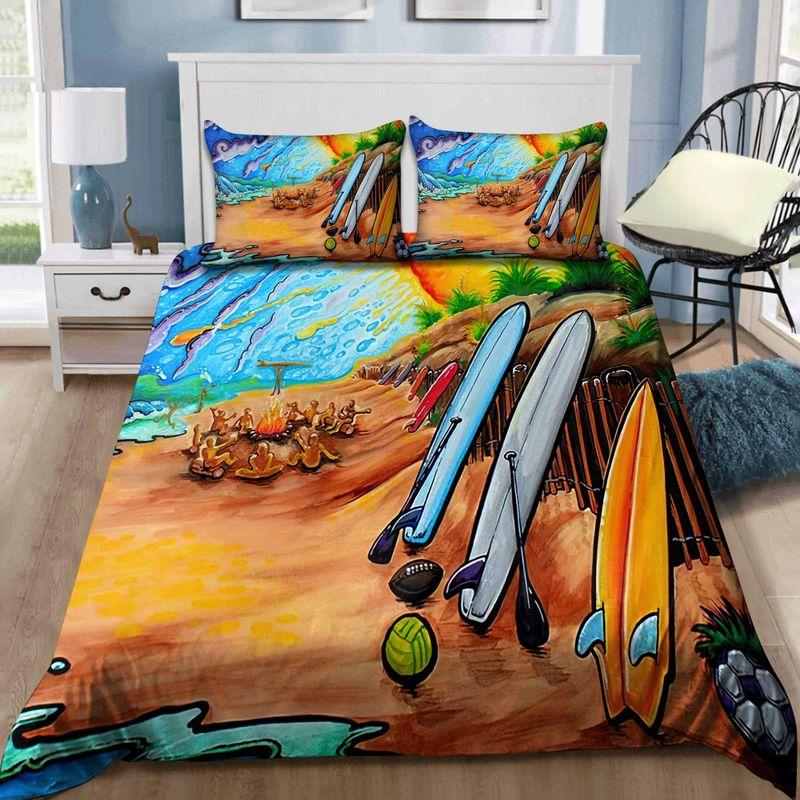 Surfboard Bedding Set Surfing Beach Art Printed Holiday Vibes Gift
