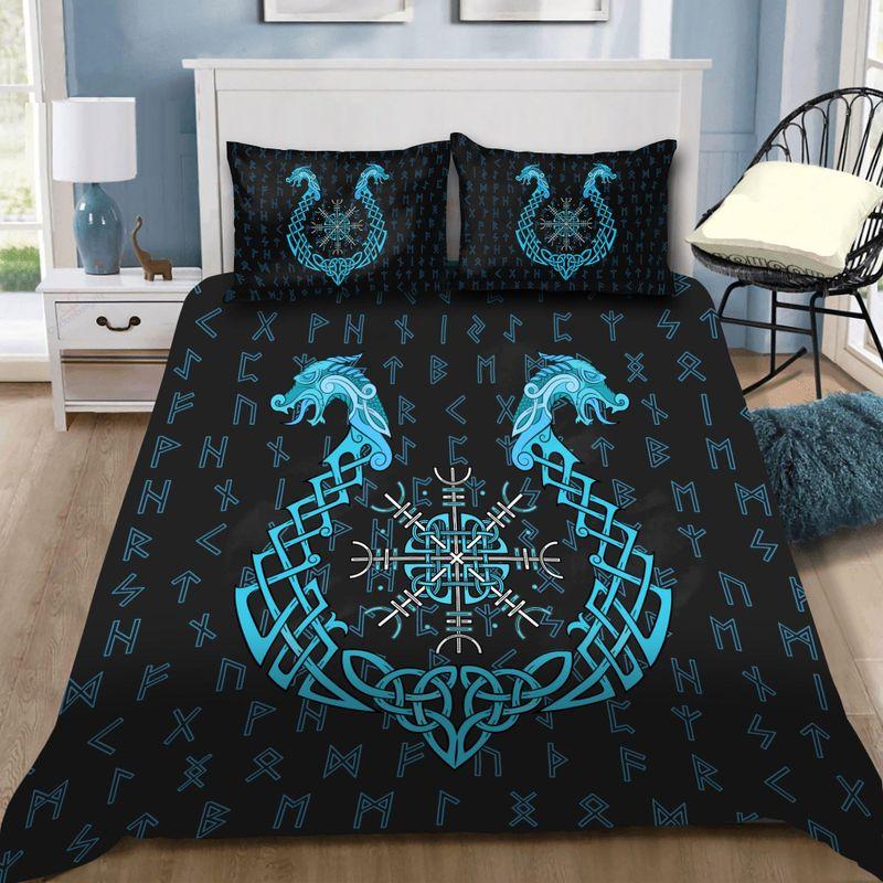Viking Bedding Set Aegishjalmur Helm Of Terror Blue Celtic Lovers