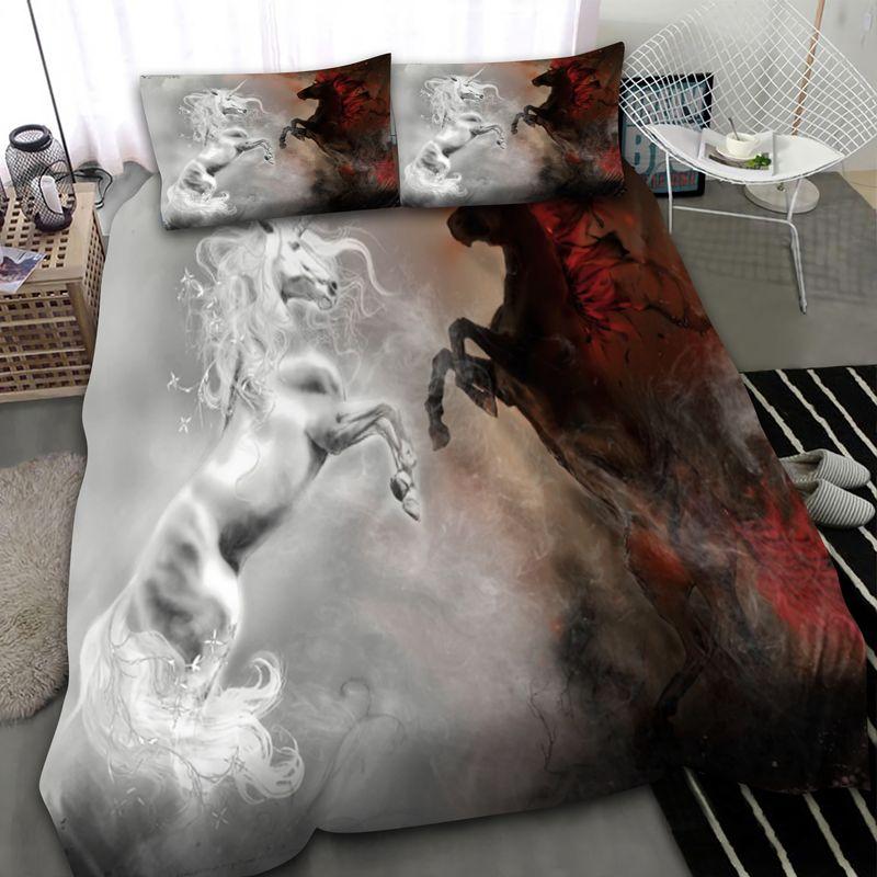 Beautiful Legendary Creatures Unicorn Bedding Set Fight Halloween