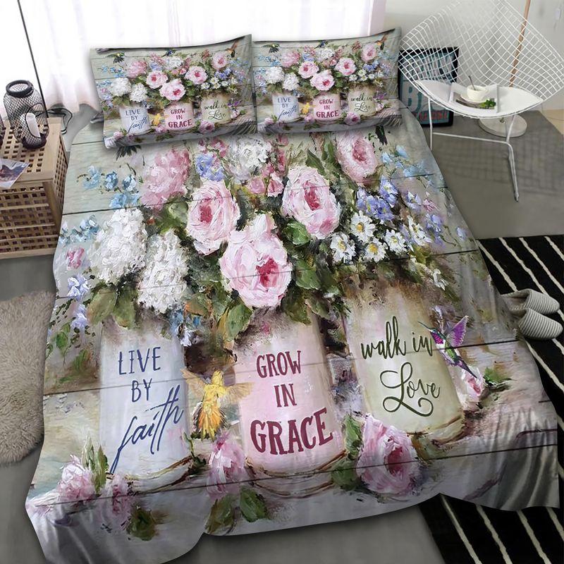 Hummingbird And Flower Bottle Bedding Set Live By Faith Grow In Grace Walk In Love