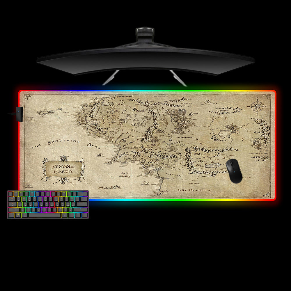 Allleftout Middle Earth Map Design Rgb Gaming Mouse Pad, Computer Desk Mat