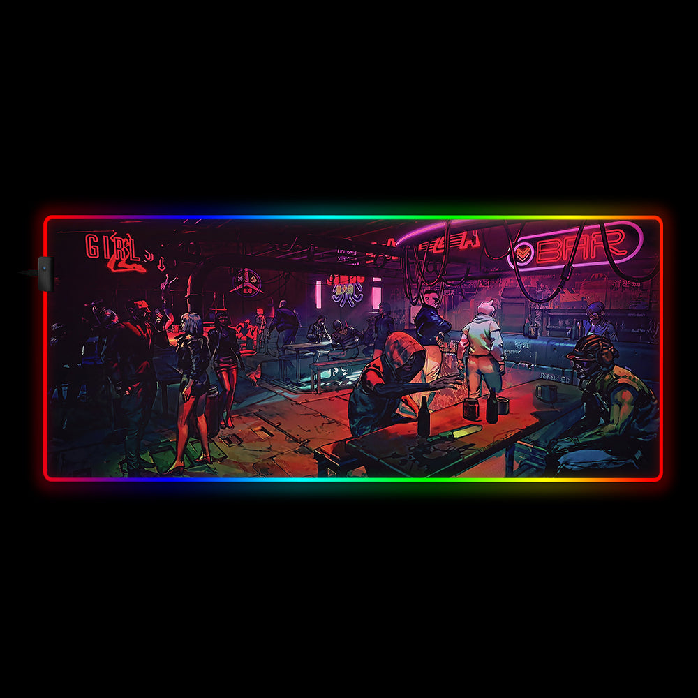 Allleftout Cyberpunk Bar Design Rgb Gaming Mouse Pad, Computer Desk Mat