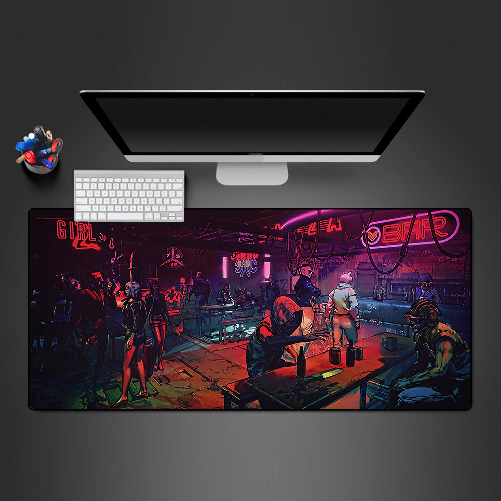 Allleftout Cyberpunk Bar Design Gaming Mouse Pad, Computer Desk Mat