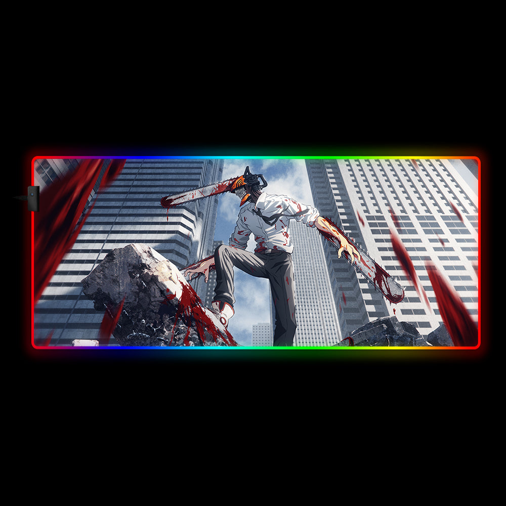 Allleftout Denji Blood Design Rgb Gaming Mouse Pad, Computer Desk Mat