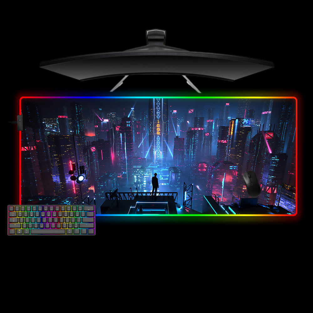 Allleftout Futuristic City Design Rgb Gaming Mouse Pad, Computer Desk Mat