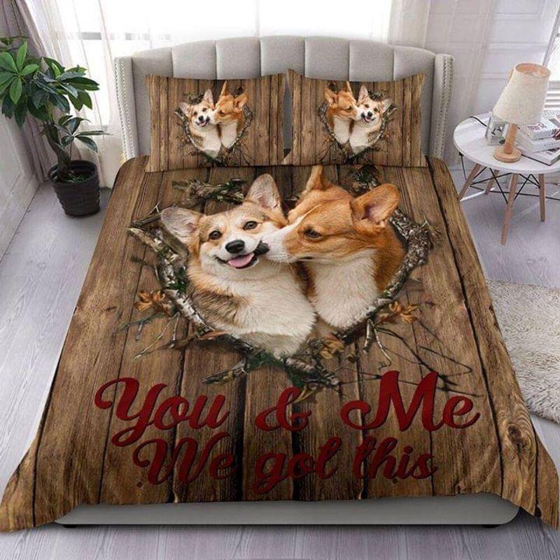 Corgi Puppy Couple Heart You And Me We Got This Wood Pattern Valentines Day For Corgi Mom Dad