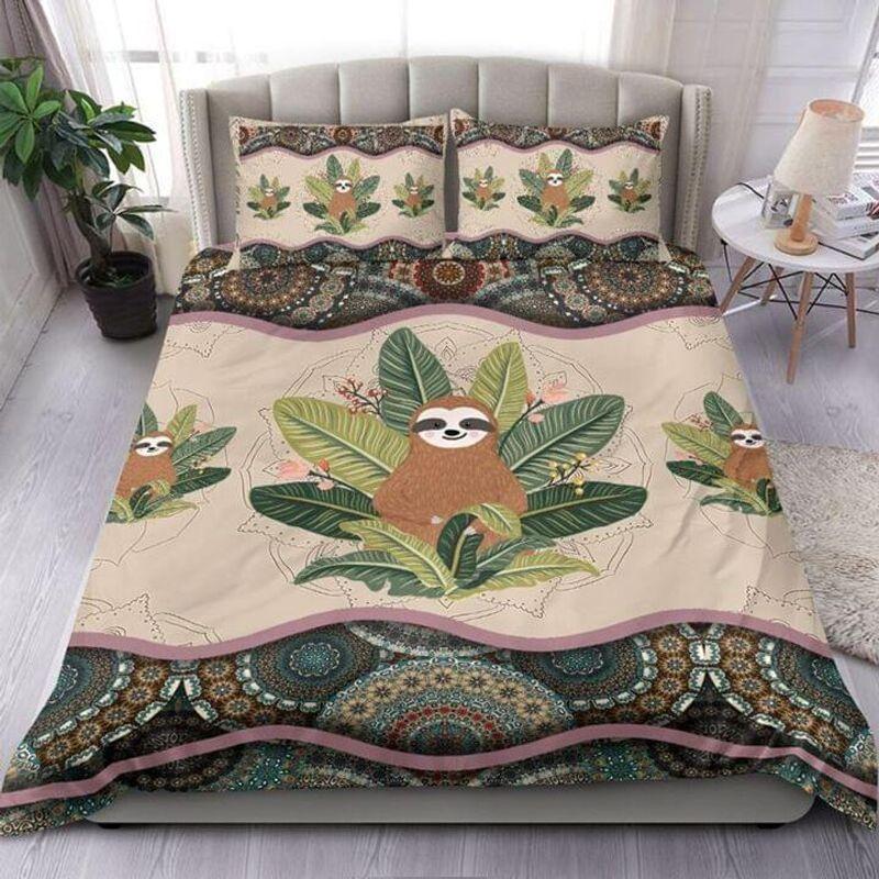 Cute Sloth Tropical Banana Mandala Bedding Set Sloth Lover Gift