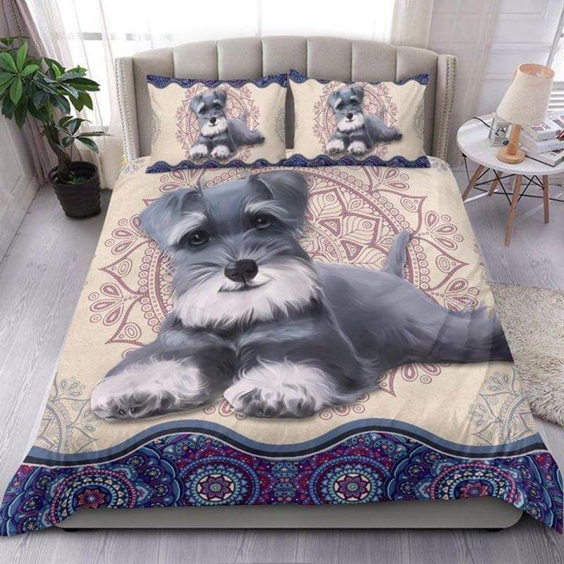 Cute Schnauzer Mandala Bedding Set Schnauzer Dog Lover Bed Set