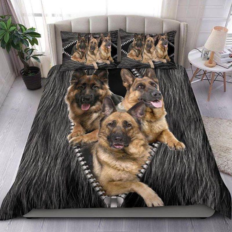 Triple German Shepherd Zipper Fur Bedding Set Dog Lover Gift
