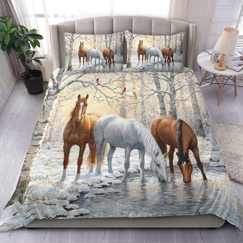 Horse Lake Cardinalis Snow Forest Merry Christmas Gift For Horse Lovers
