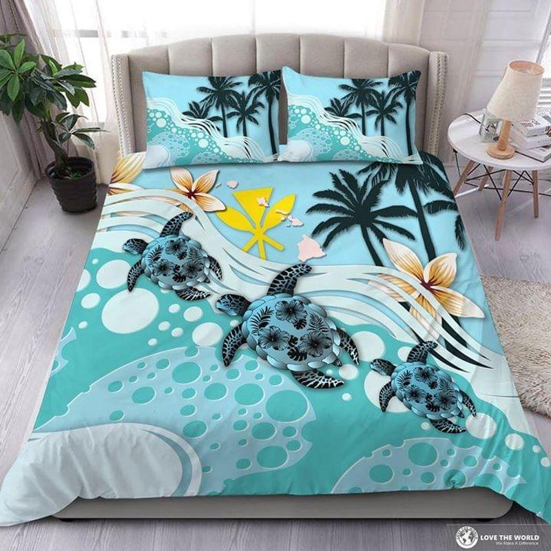 Kanaka Maoli Hawaiian Blue Turtle Hibiscus Bedding Set Sea Turtle Lovers