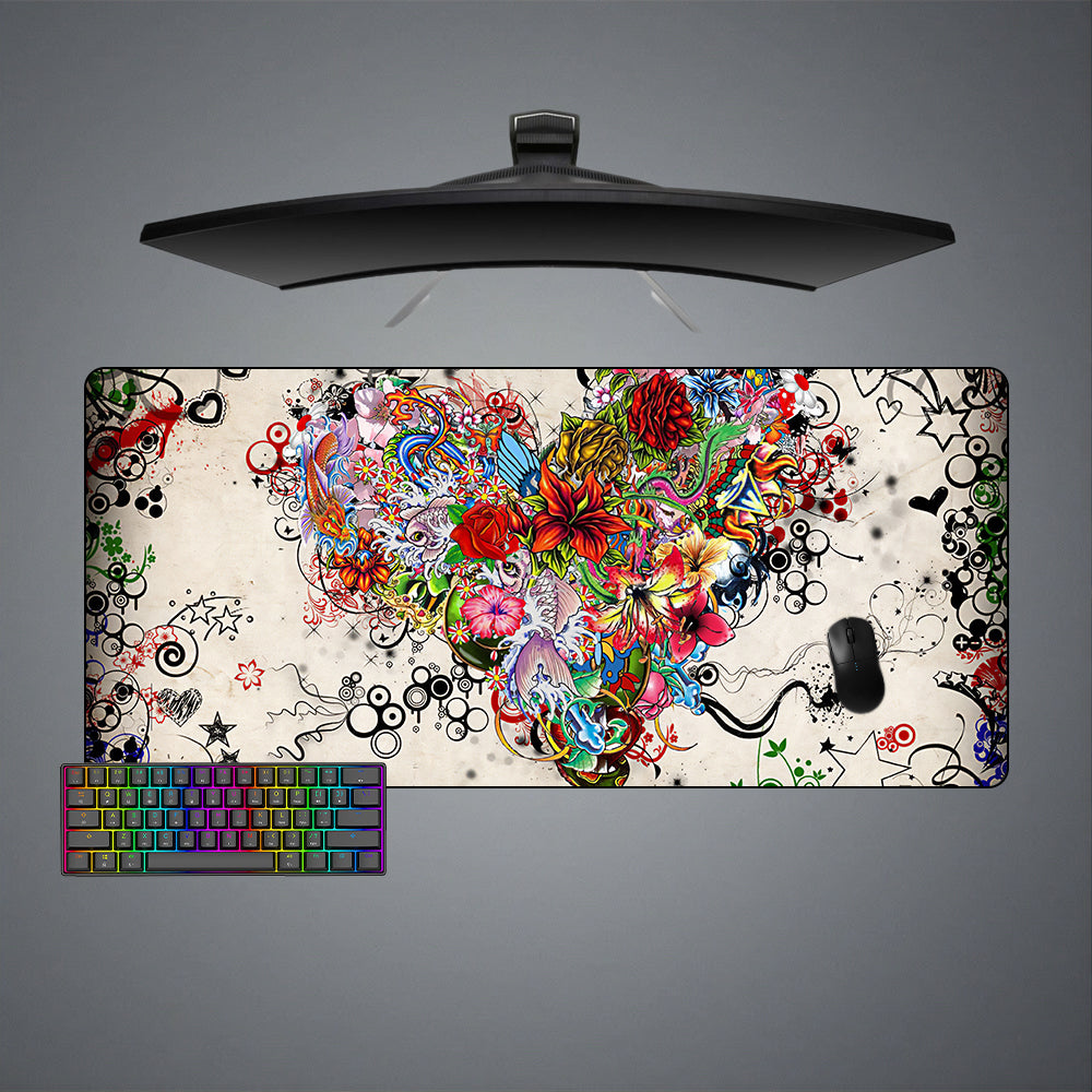 Allleftout Floral Heart Design Gaming Mouse Pad, Computer Desk Mat