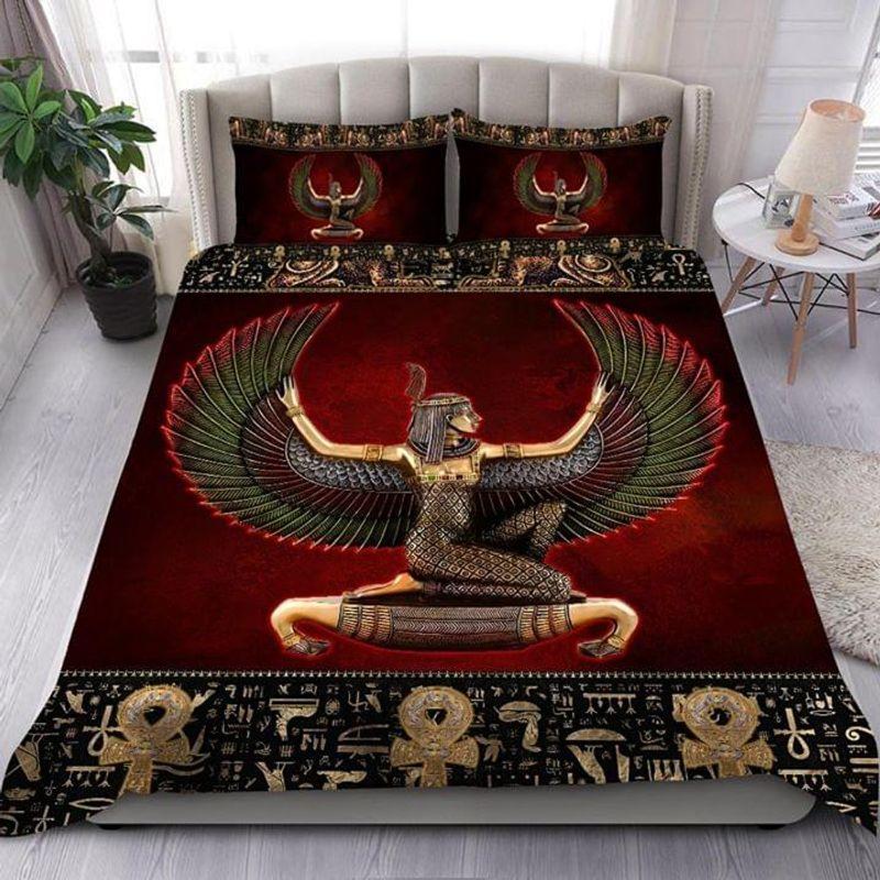 Ancient Egyptian Queen Bedding Set Egypt Ankh Gold Pattern Family Gift