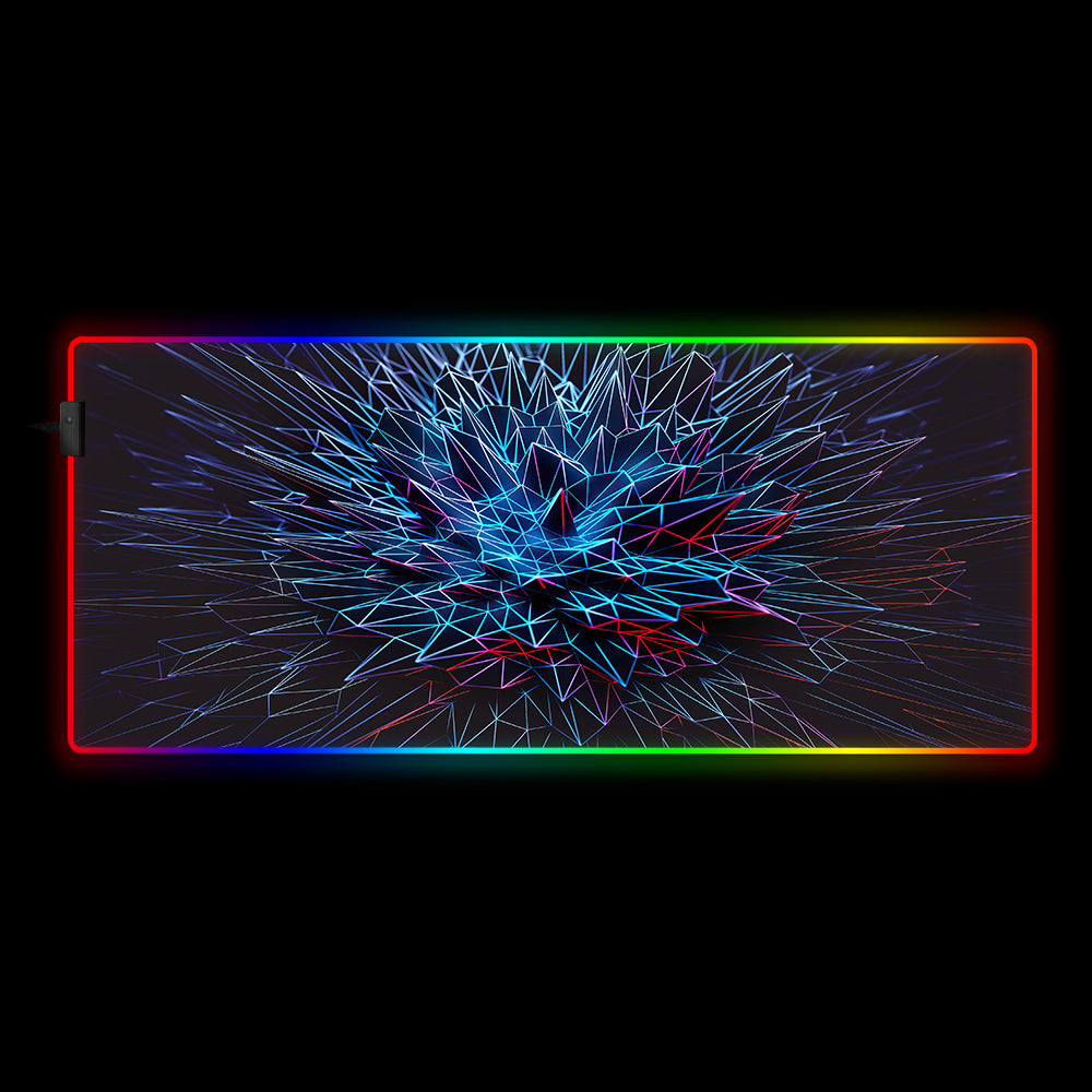Allleftout Neon Blue Geometry Design Rgb Gaming Mouse Pad, Computer Desk Mat