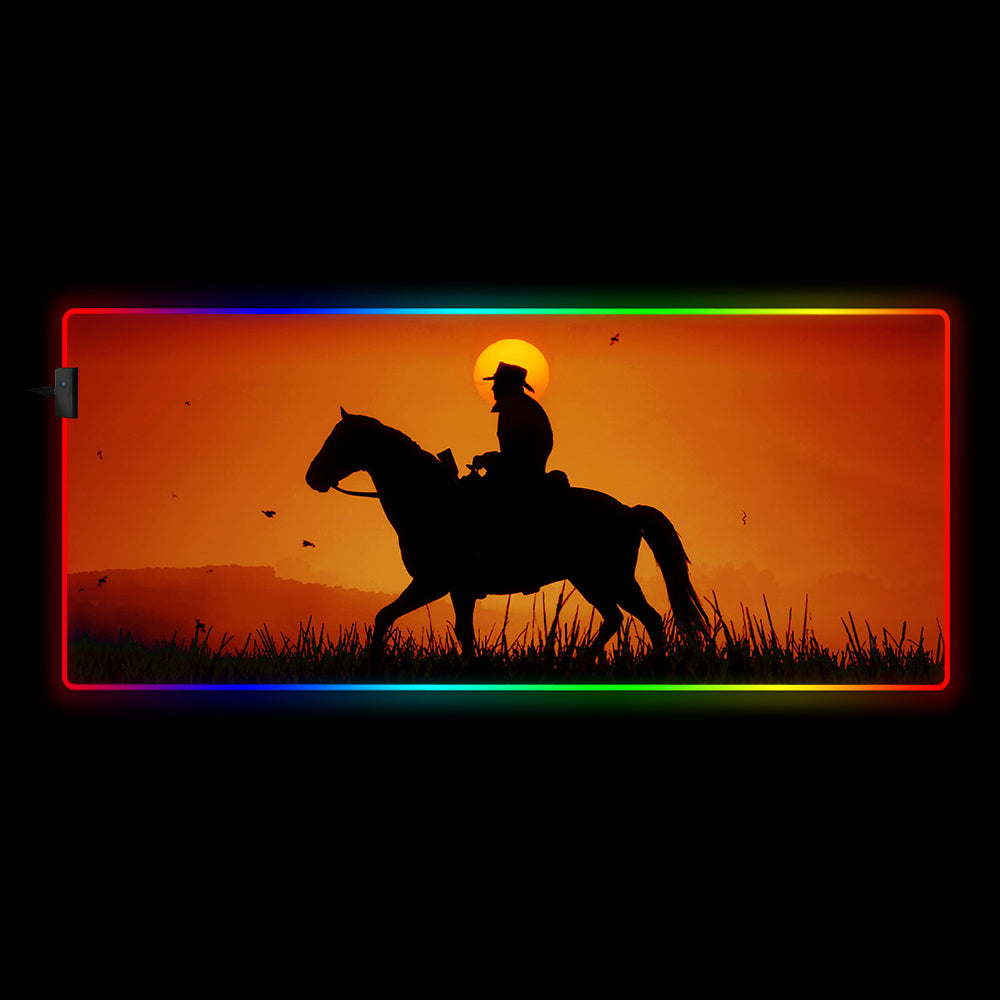 Allleftout Rdr2 Sunset Ride Design Rgb Gaming Mouse Pad, Computer Desk Mat